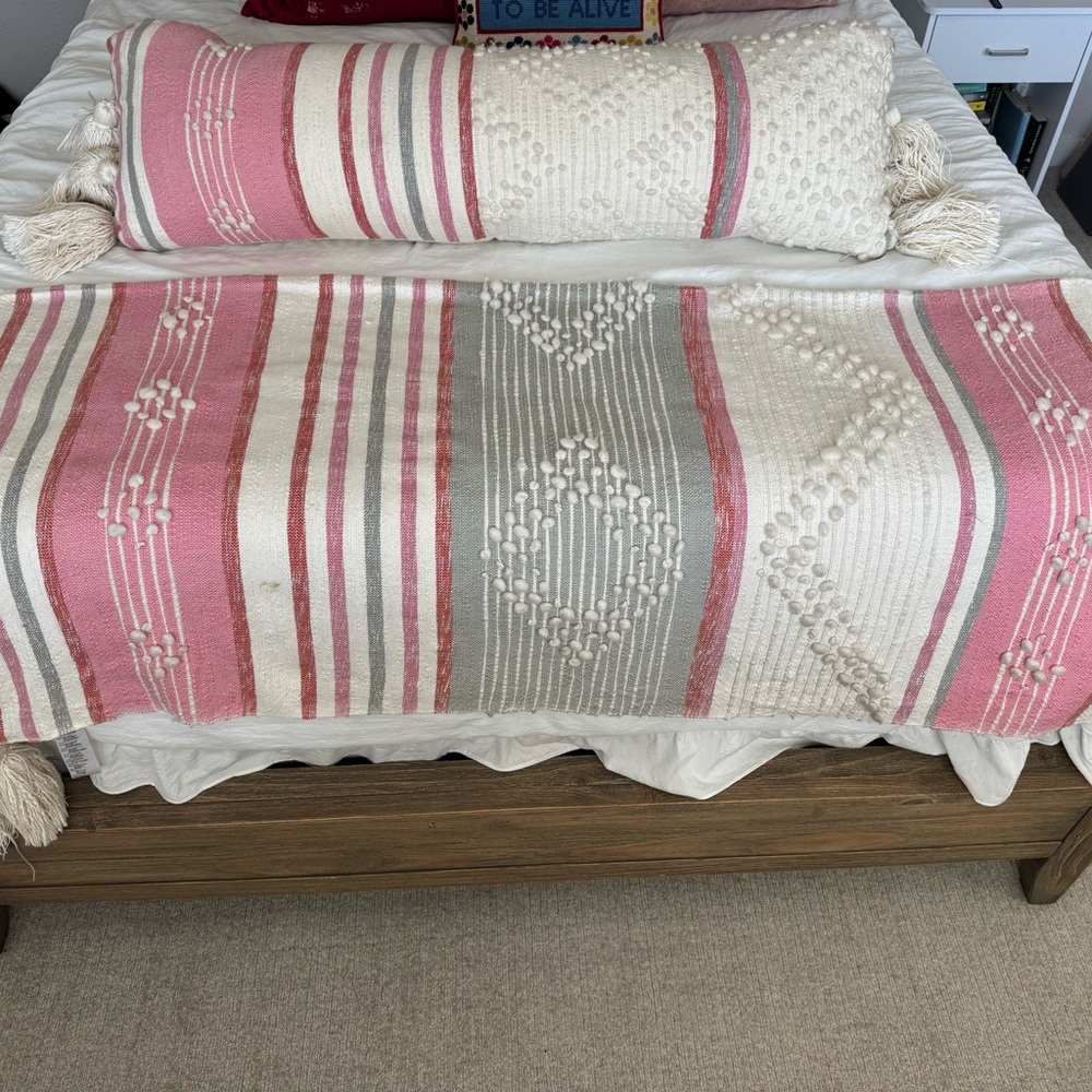 Anthropologie Pink and Gray Textured Throw and Pillow